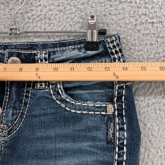 Silver Jeans Womens 26 Suki Mid Capri Blue Fluid Denim Contrast Stitch Stretch - Picture 9 of 13